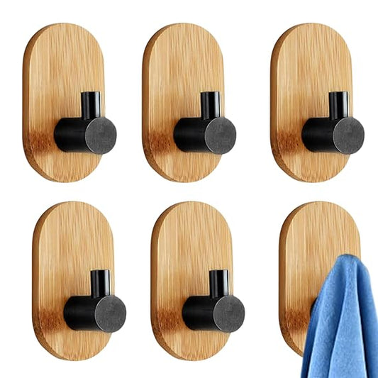 JIALTO 6 pcs Wooden Bathroom and Kitchen Hook,